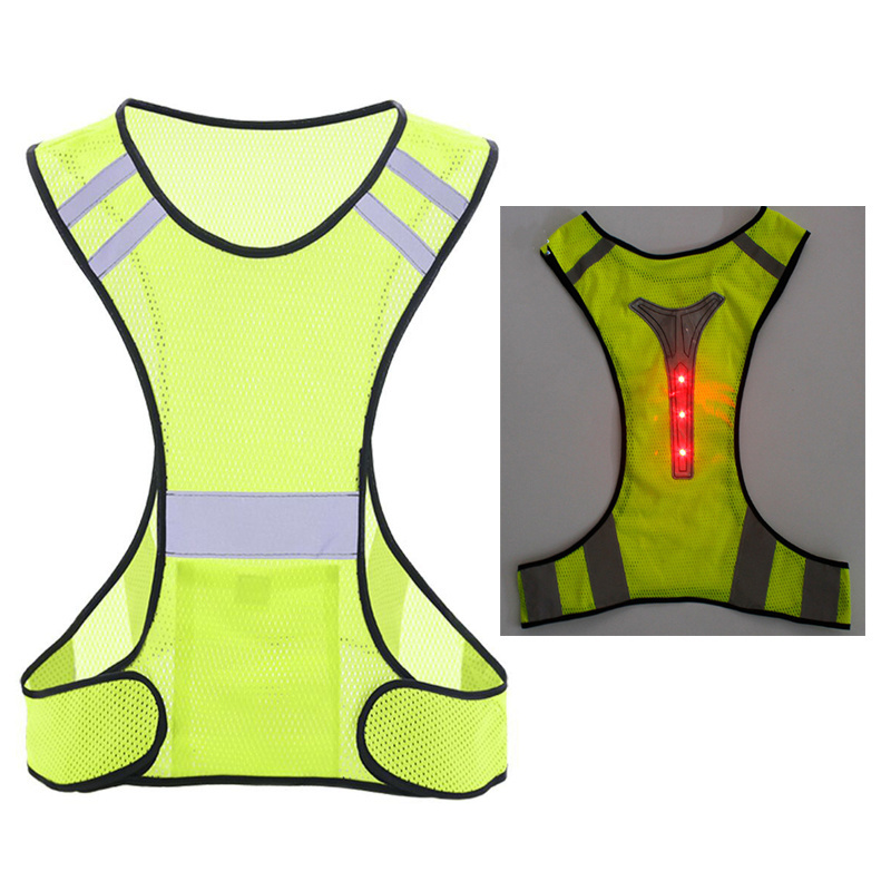 breathable battery led flash hi vis reflective motorcycle bike bicycle running walking traffic safety warning gear harness vest