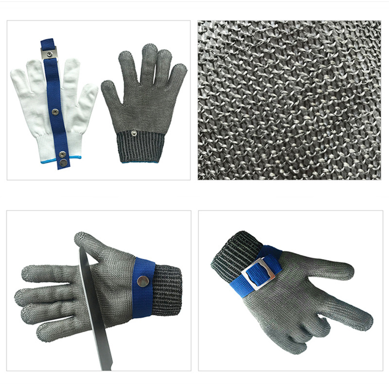 Stainless Steel Gloves Cut Proof Stab Resistant Steel Wire Mesh Working Knuckle Butcher Protection Ambidextrous Safety Gloves