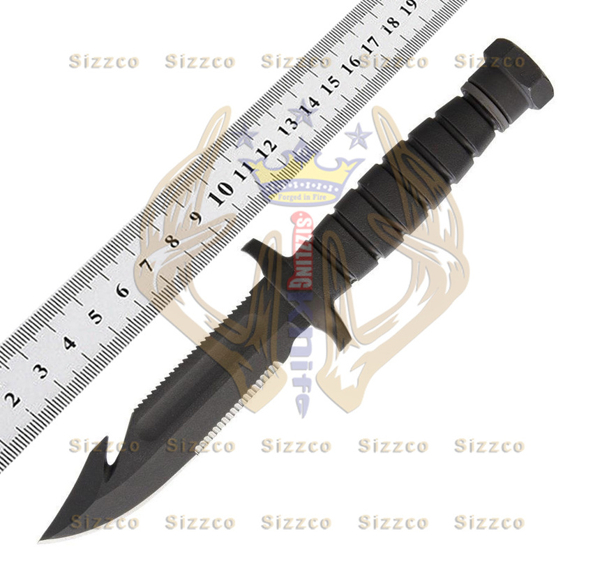 Beautiful Sizzco Black Powder Coated Steel Fixed Sharp Blade Hunting Camping Skinner Gut hook Combat Knife