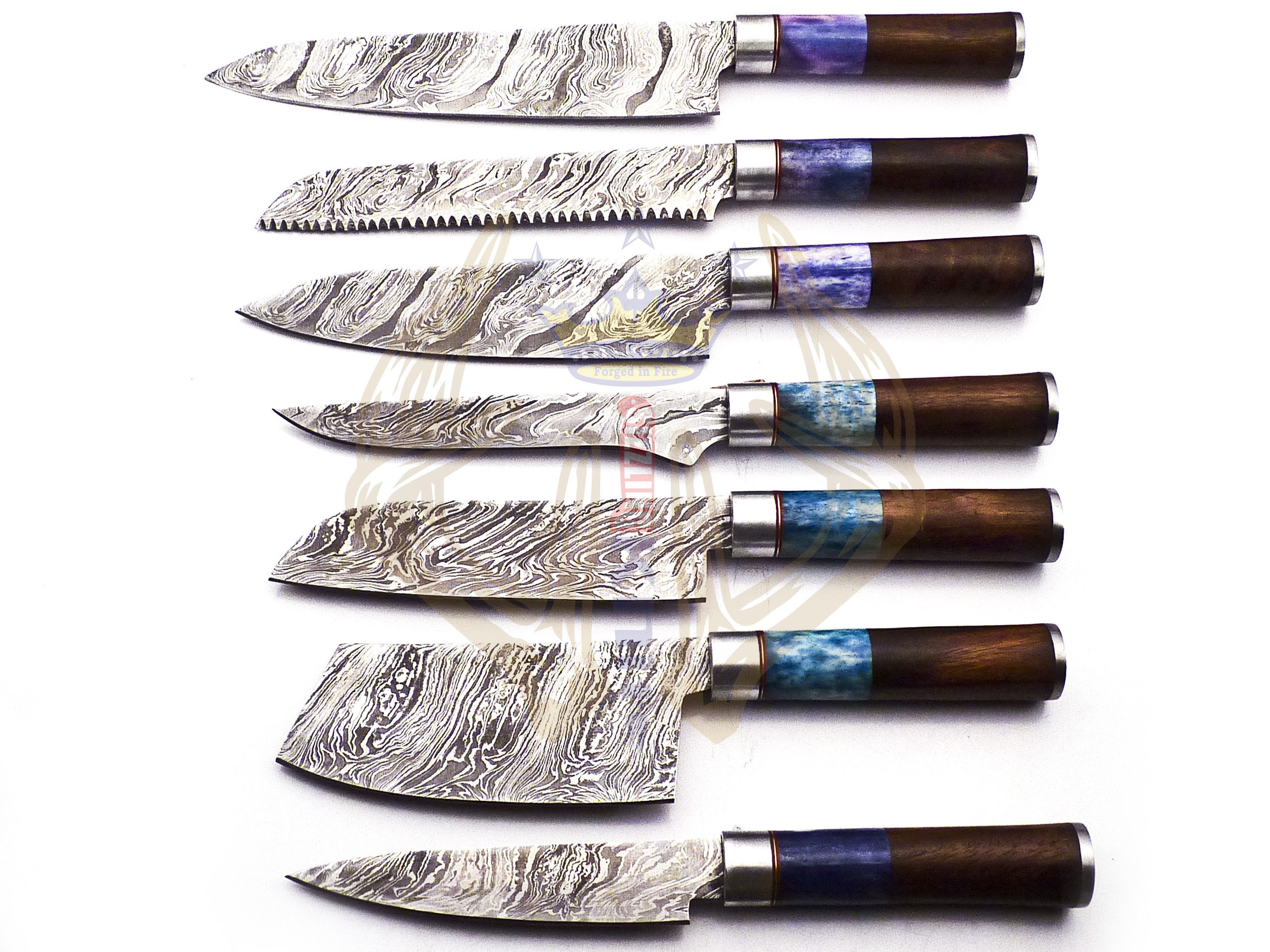 Professional 7 Piece High Quality Damascus Steel Kitchen Knives Chef Set Wood & Resin Handle with Leather Bag Easy to Carry