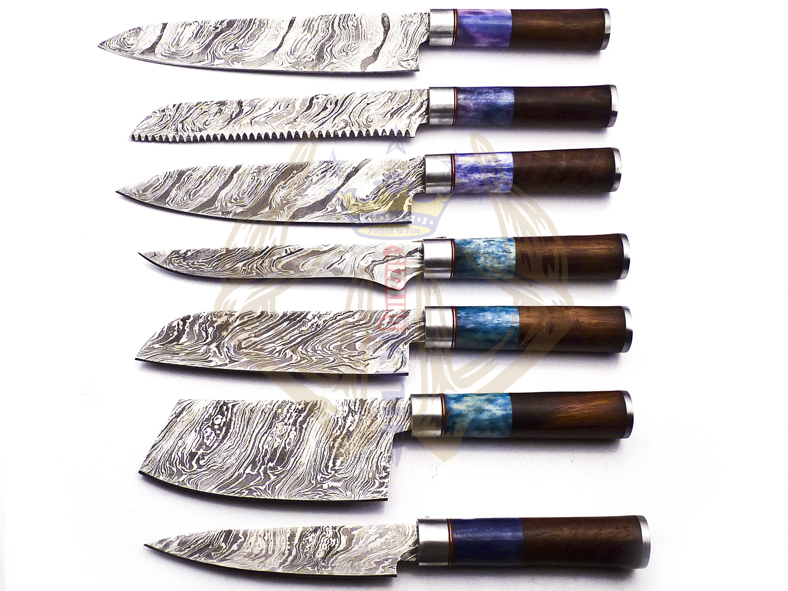 Professional 7 Piece High Quality Damascus Steel Kitchen Knives Chef Set Wood & Resin Handle with Leather Bag Easy to Carry