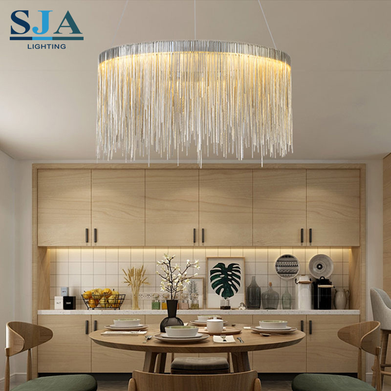 Modern decor indoor fringed luxury iron chain designer chandelier