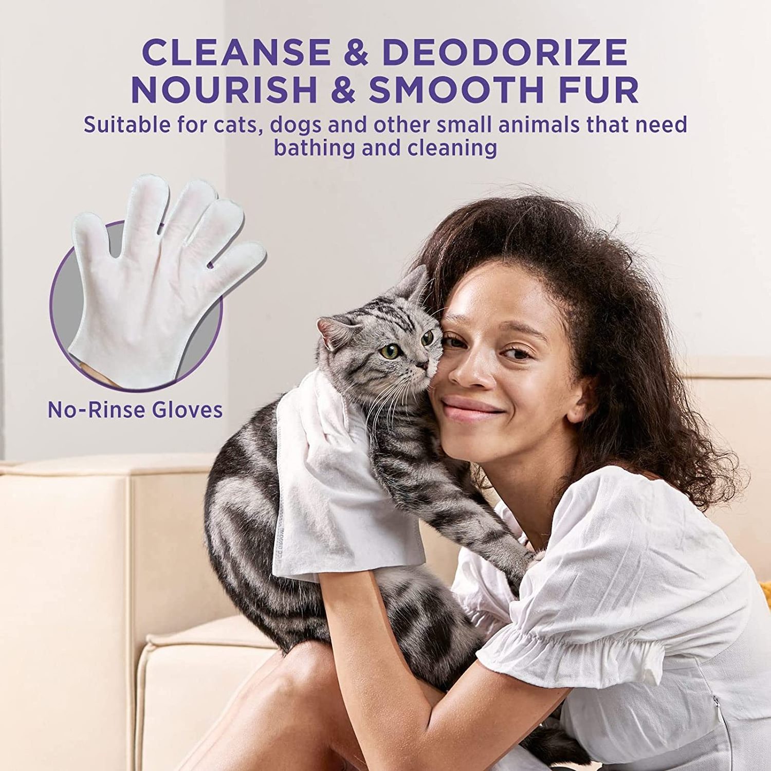 Disposable Pets Grooming Gloves Wipes for Dogs & Cats Fur Deodorizing for Pet Body Wiping & Cleaning