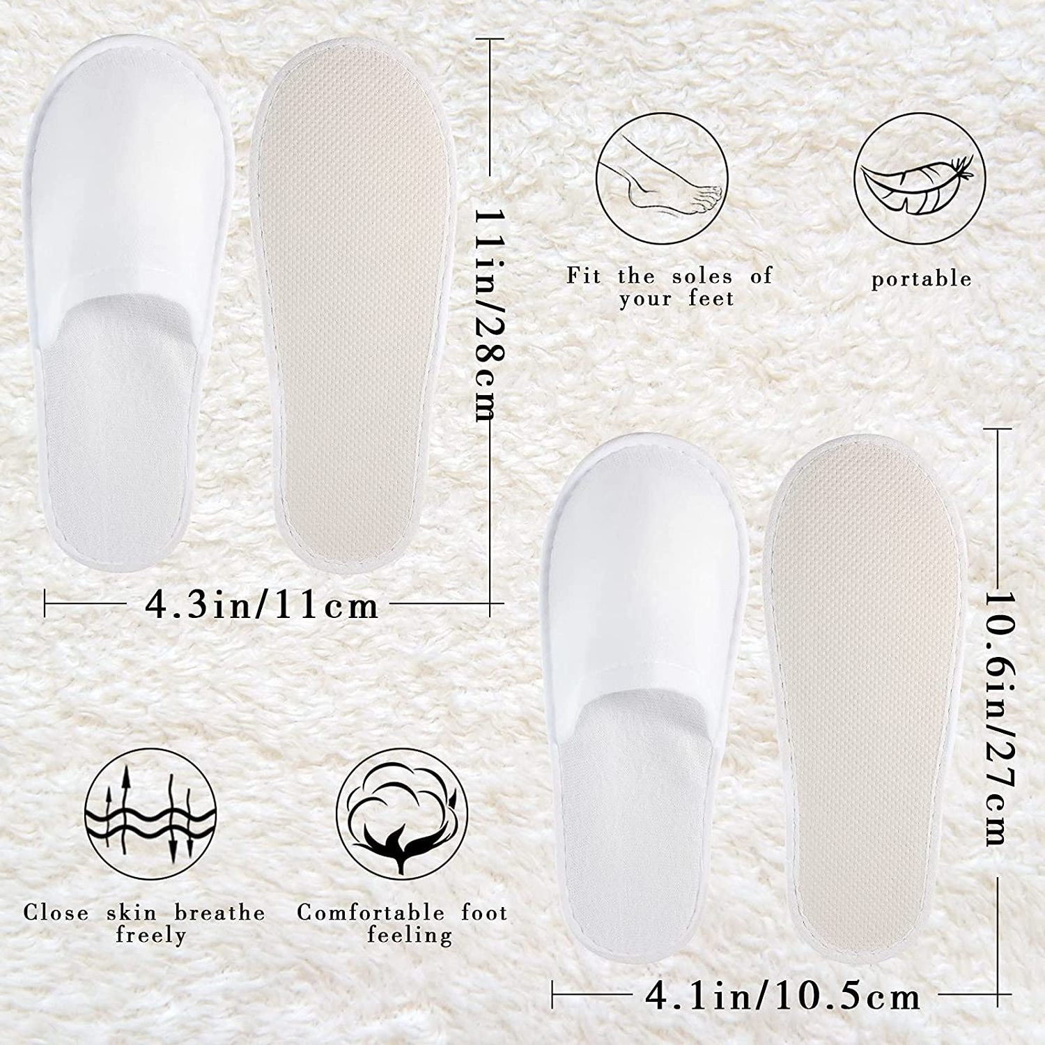 Spa Slippers, Closed Toe, Disposable Indoor Slippers for Men and Women Spa Hotel Motel Home Guest room