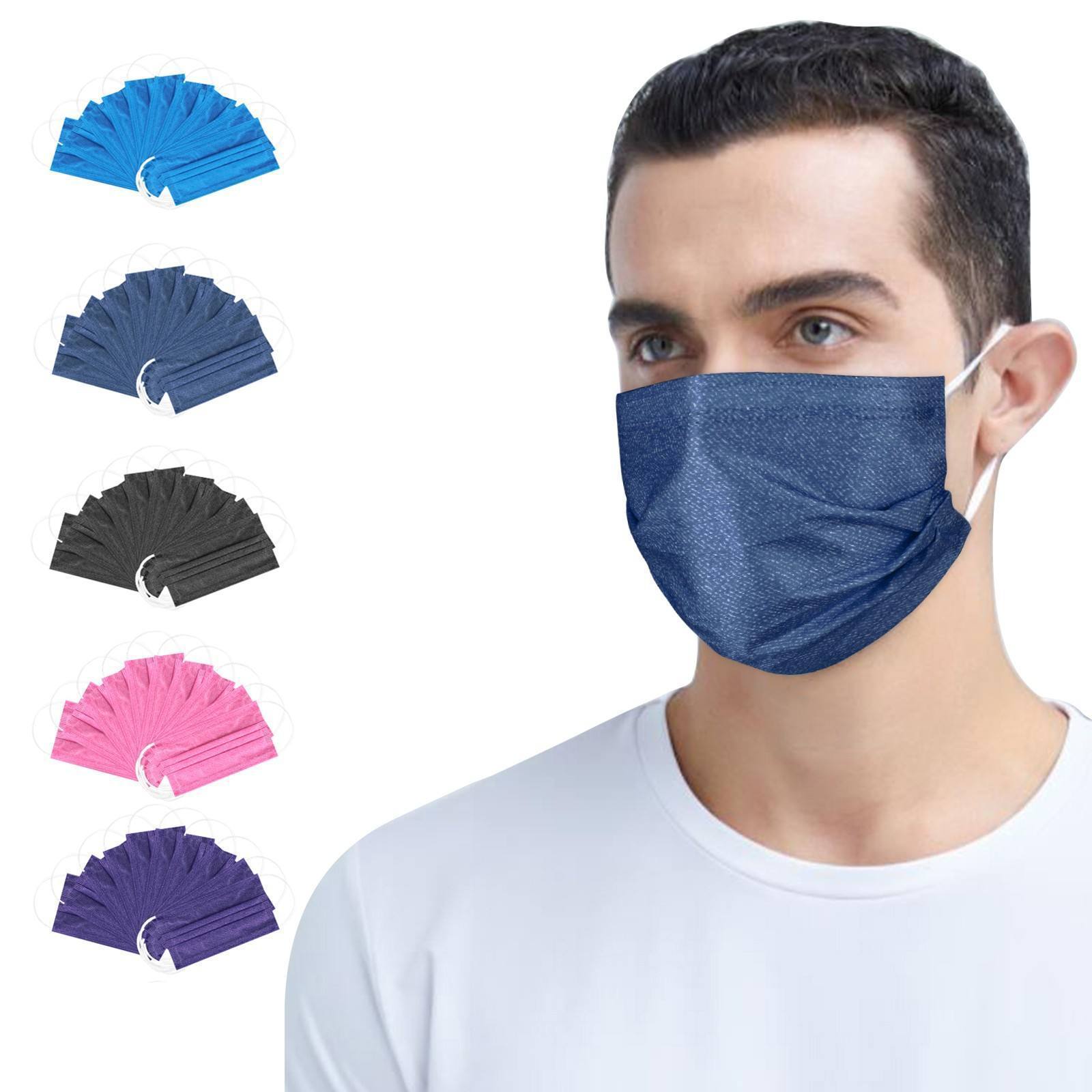 Dust-proof 3 Layers Earloop Adult Solid Color Denim Spunlace Cloth Fabric Face Mask