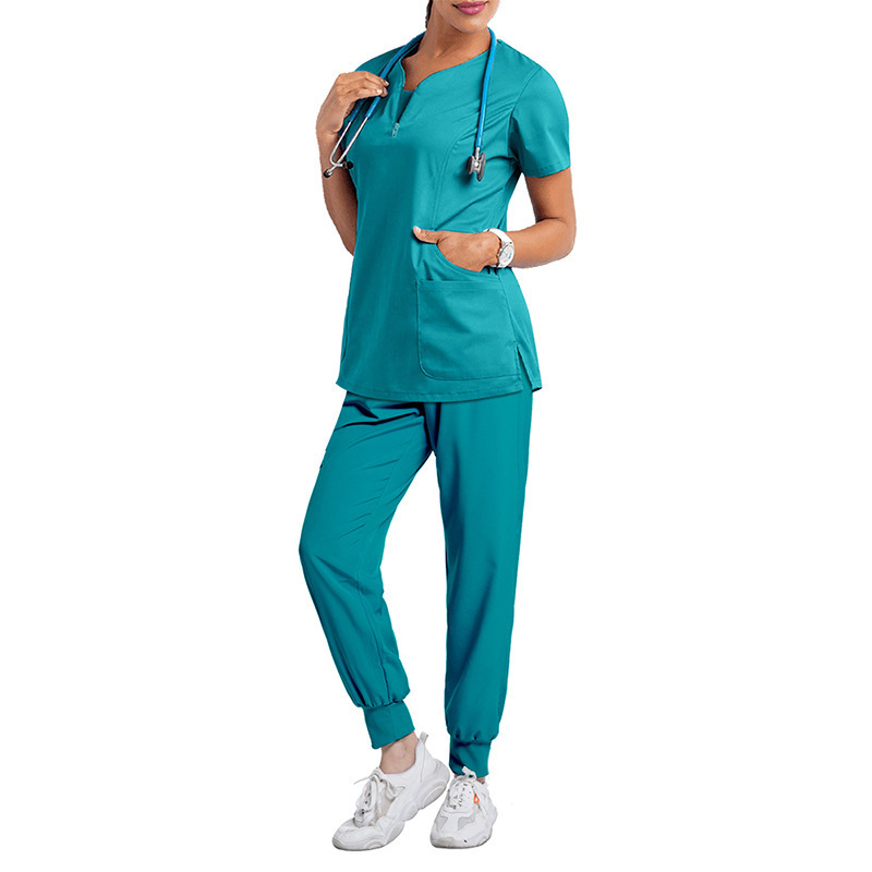 Navy blue medical spa scrubs uniforms sets navy complet nurse work wear suit with joggers