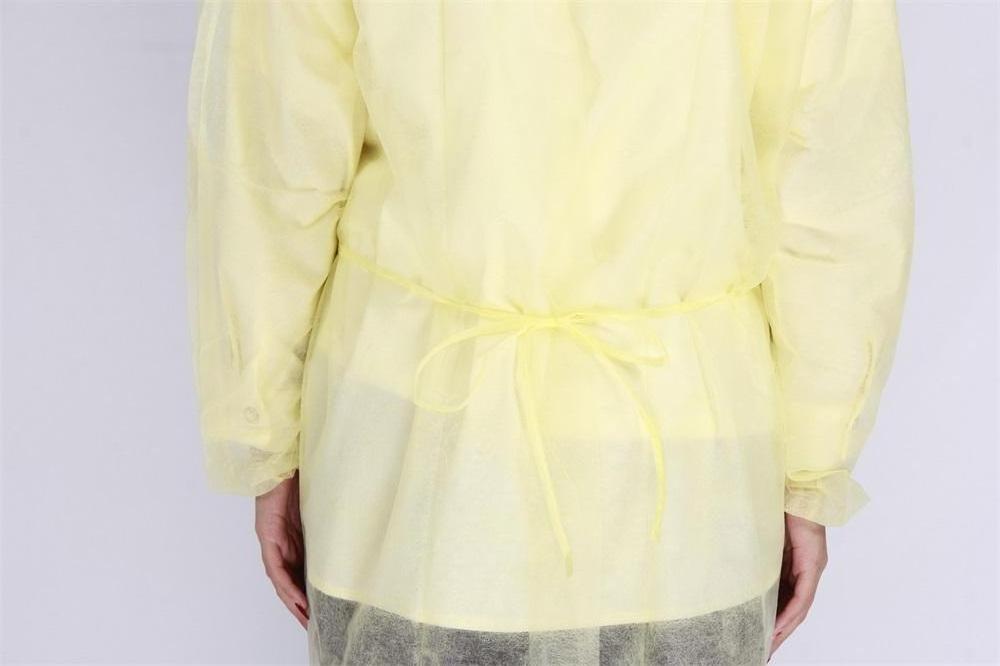 High Quality Disposable Isolation Robe Yellow Non Woven Button Collar Overalls