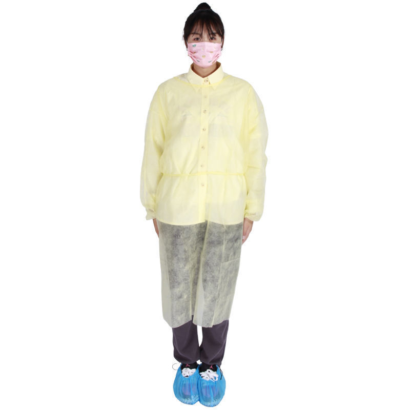 High Quality Disposable Isolation Robe Yellow Non Woven Button Collar Overalls