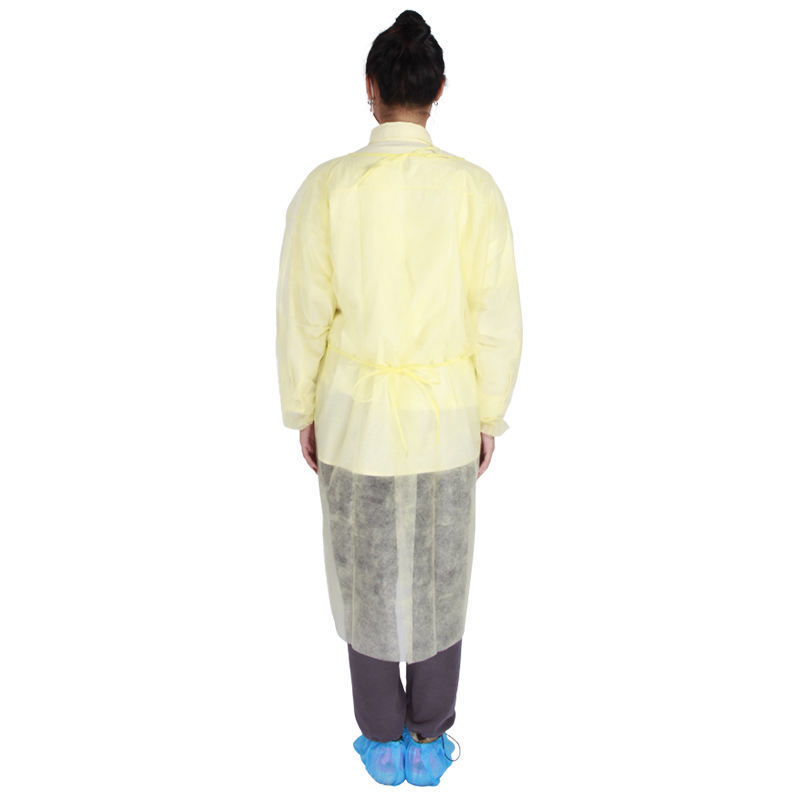 High Quality Disposable Isolation Robe Yellow Non Woven Button Collar Overalls