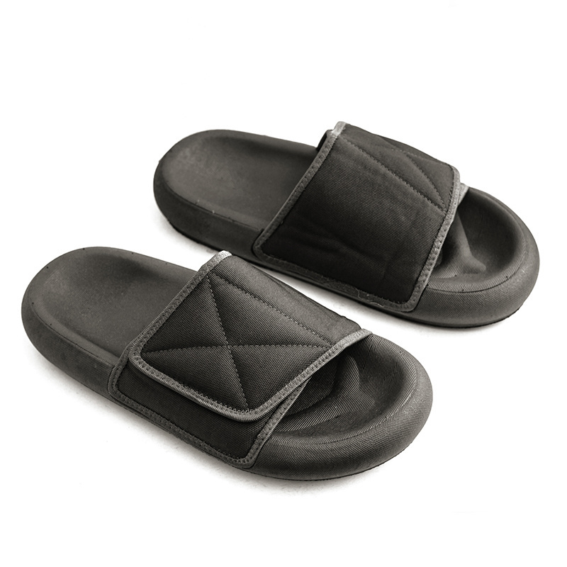 Thick Sole Hook and Loop Upper Slides Unisex Stylish Outdoor Slippers