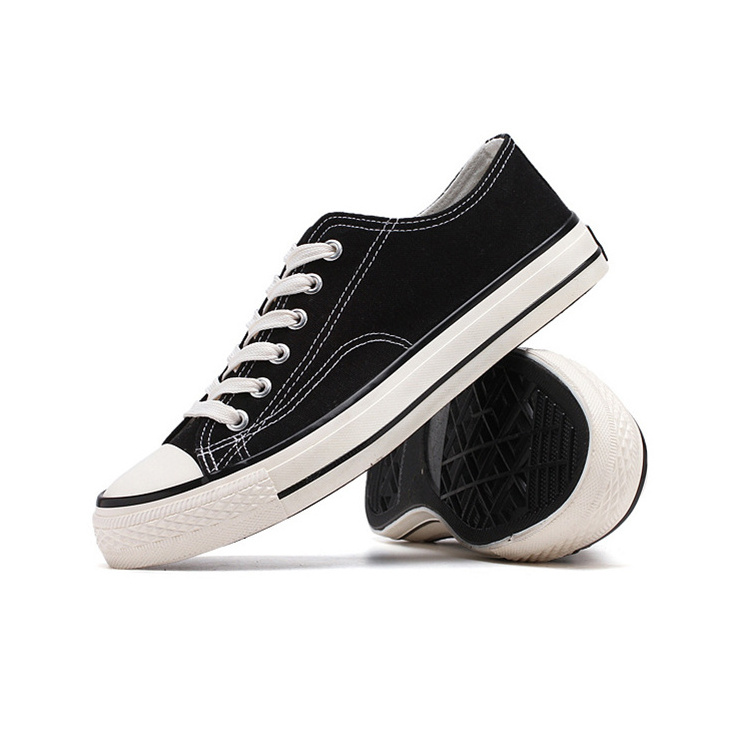 Wholesale Low Cut Vulcanized Sneakers Flat Plain Black Blank Bulk White Canvas Shoes Women