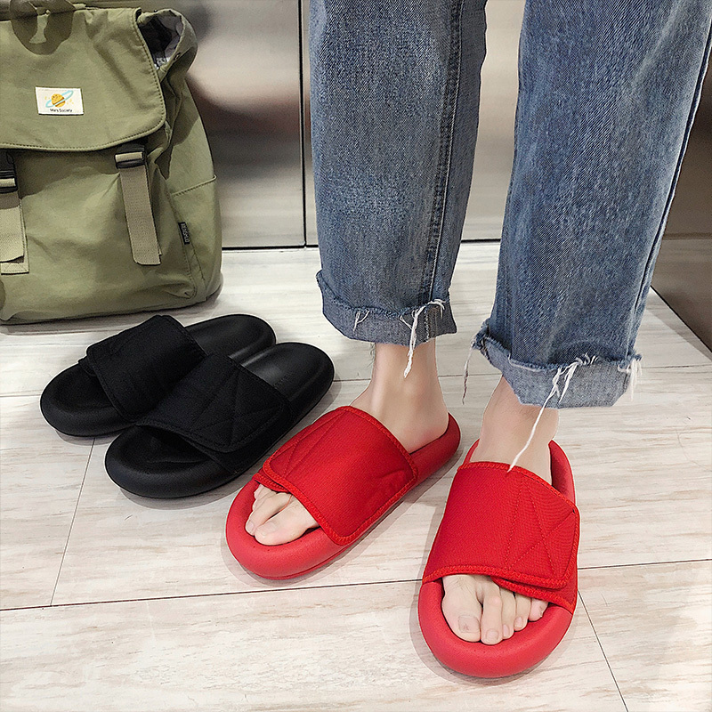 Thick Sole Hook and Loop Upper Slides Unisex Stylish Outdoor Slippers