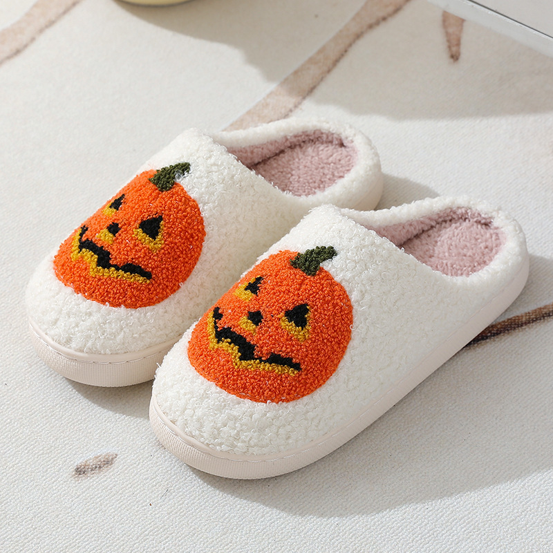 Halloween pumpkin fur slipper with fur heels warm Slippers winter warm heel slippers