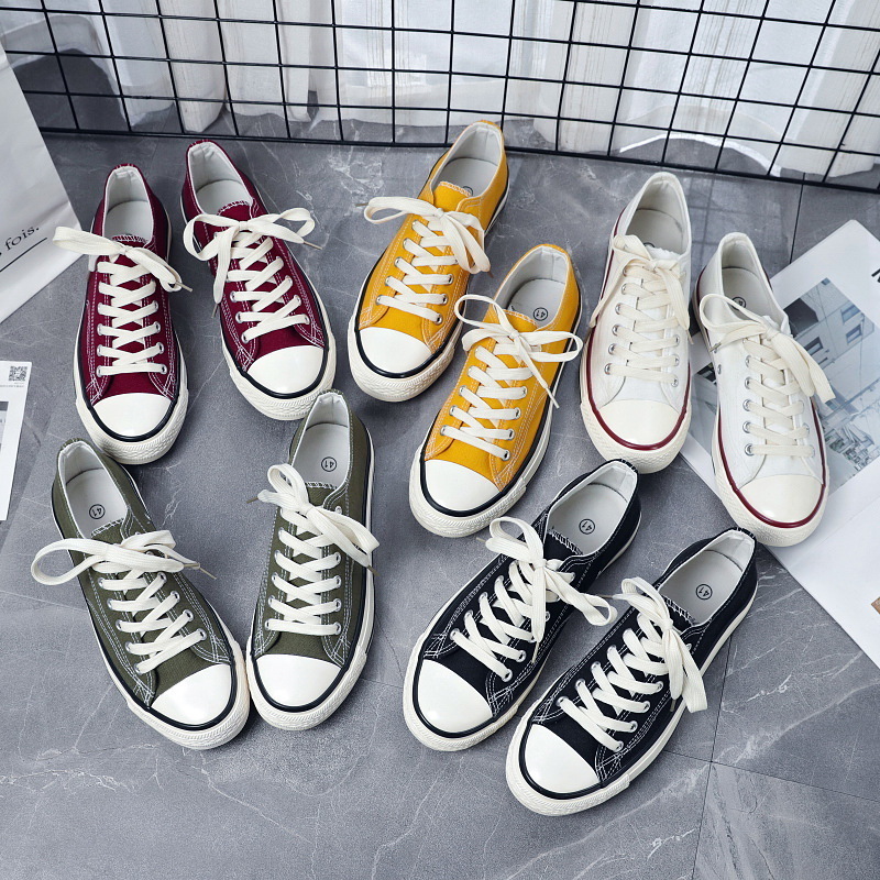 Wholesale Low Cut Vulcanized Sneakers Flat Plain Black Blank Bulk White Canvas Shoes Women BestSuppliers