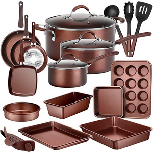 20 Piece Pots & Pans Kitchen Cookware Bakeware Set Nonstick Ceramic Copper Coating Frying Pans Skillets