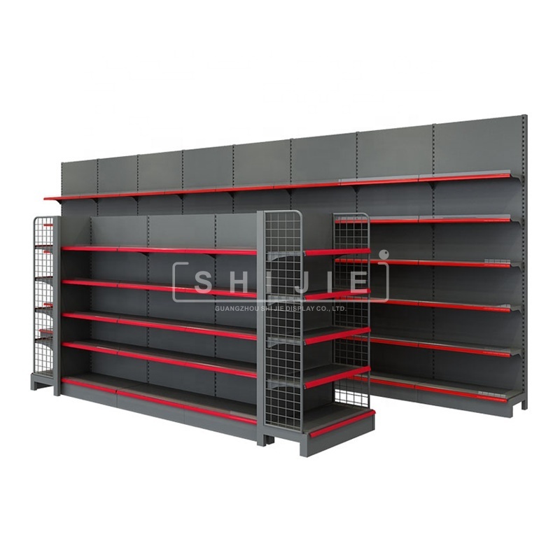 SHIJIE heavy duty supermarket metallic shelves /Store Display Racks /gondola shelving OEM ODM