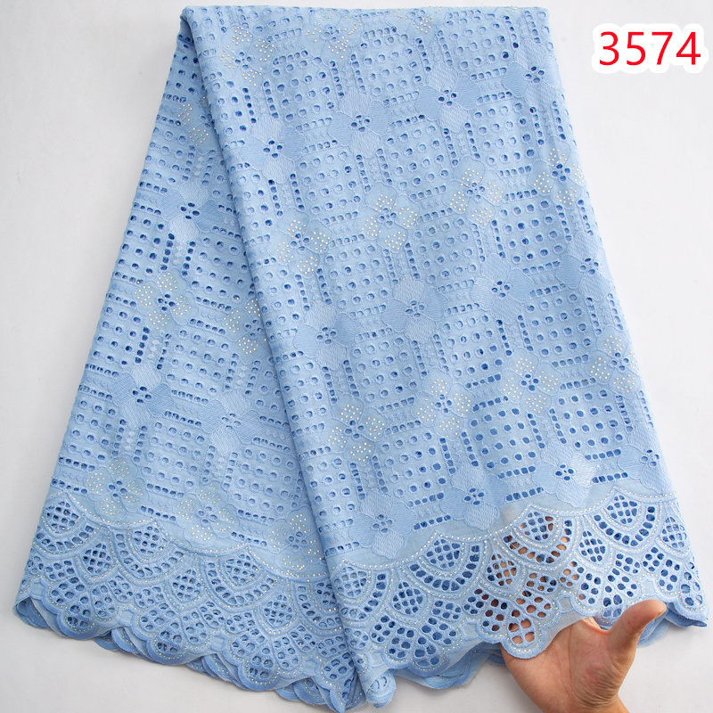 African Swiss Lace Fabric 2024 High Quality Lace Embroidery Cotton With Stones Latest Dubai Style Nigerian Gele Headtie 3574