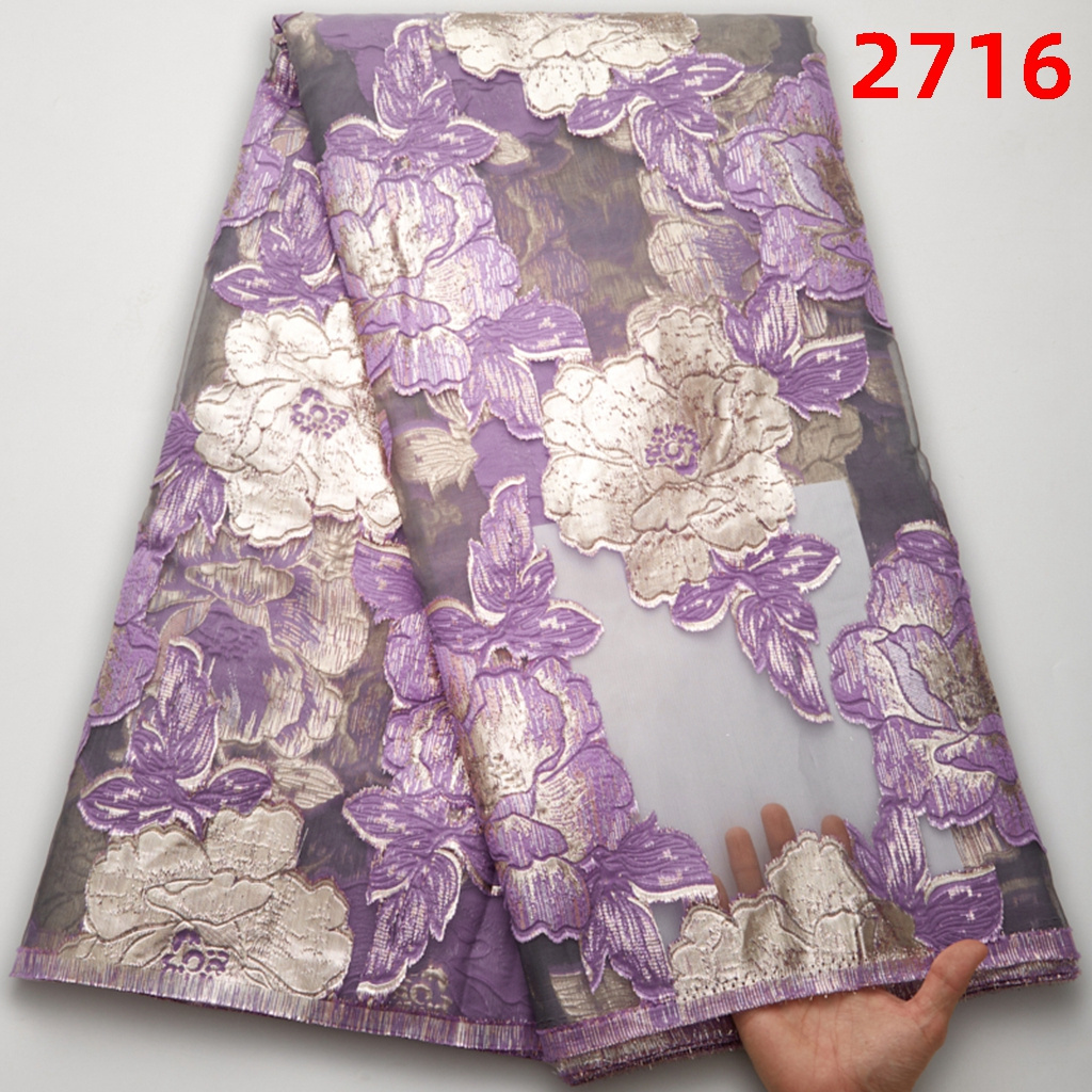 Fashion African Lace Brocade Jacquard Fabric Floral Mesh Embroidery Gilding Jacquard French Lace Fabric For Wedding Dress 2533