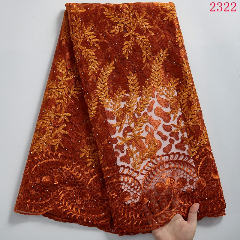 2021 Cheap African Peach Lace Fabric French Lace Net Lace Fabric With Stones Nigerian Tulle Fabric For Party Dress 2322