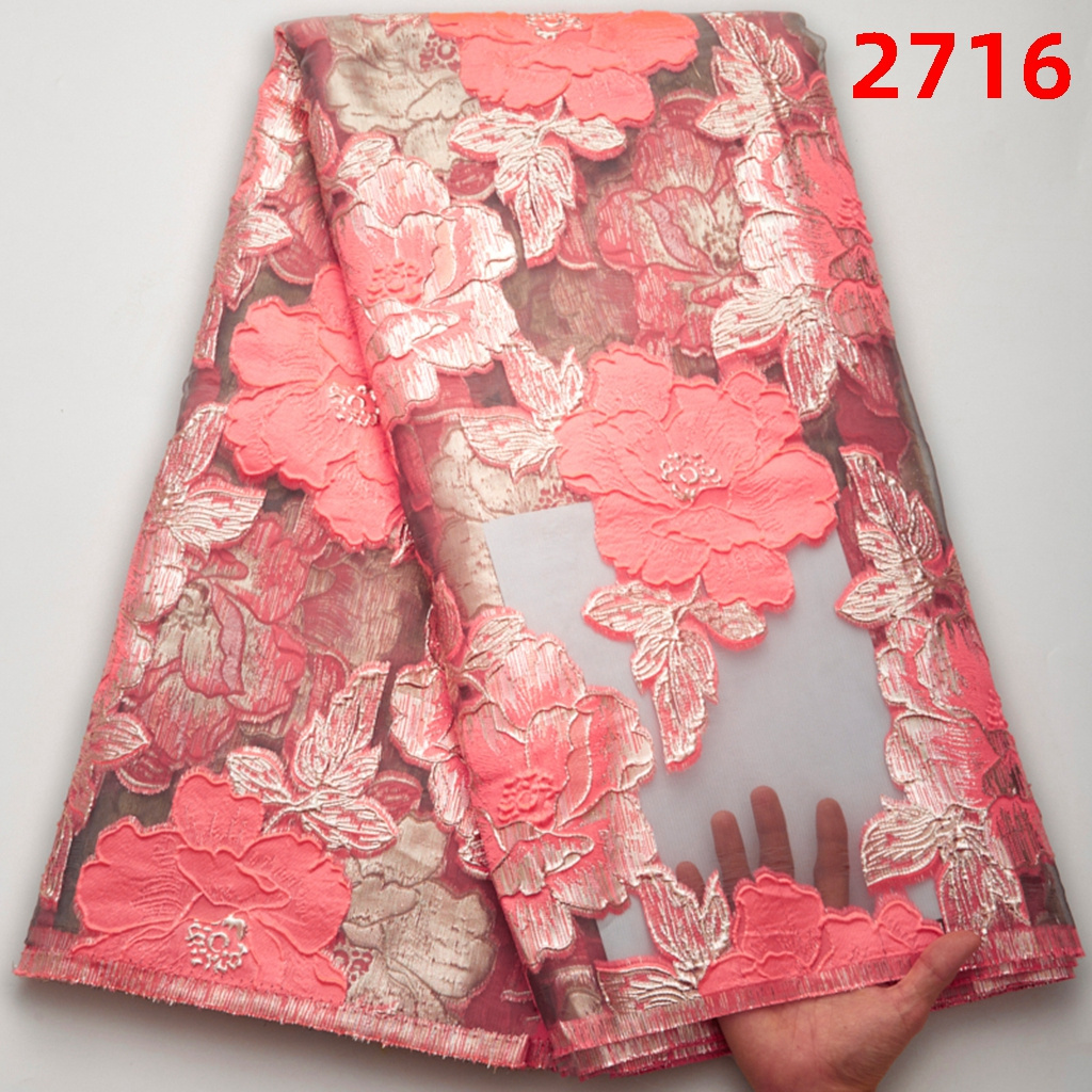 Fashion African Lace Brocade Jacquard Fabric Floral Mesh Embroidery Gilding Jacquard French Lace Fabric For Wedding Dress 2533