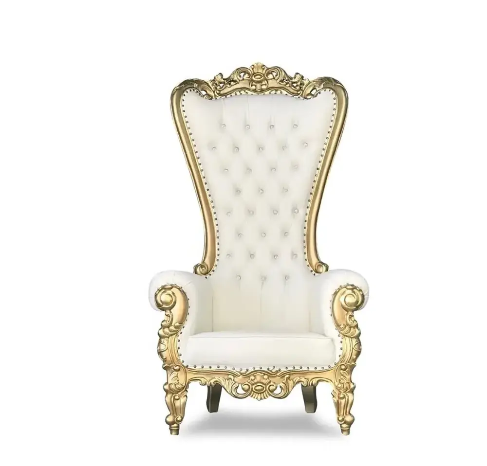 Hot Sale Manufacturer Wedding Event Purple Black White Gold Silver Royal King Queen Throne  Wooden Mahogany Teak High Back Chair