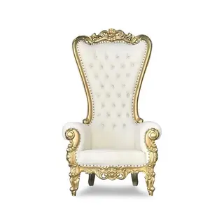 Hot Sale Manufacturer Wedding Event Purple Black White Gold Silver Royal King Queen Throne  Wooden Mahogany Teak High Back Chair