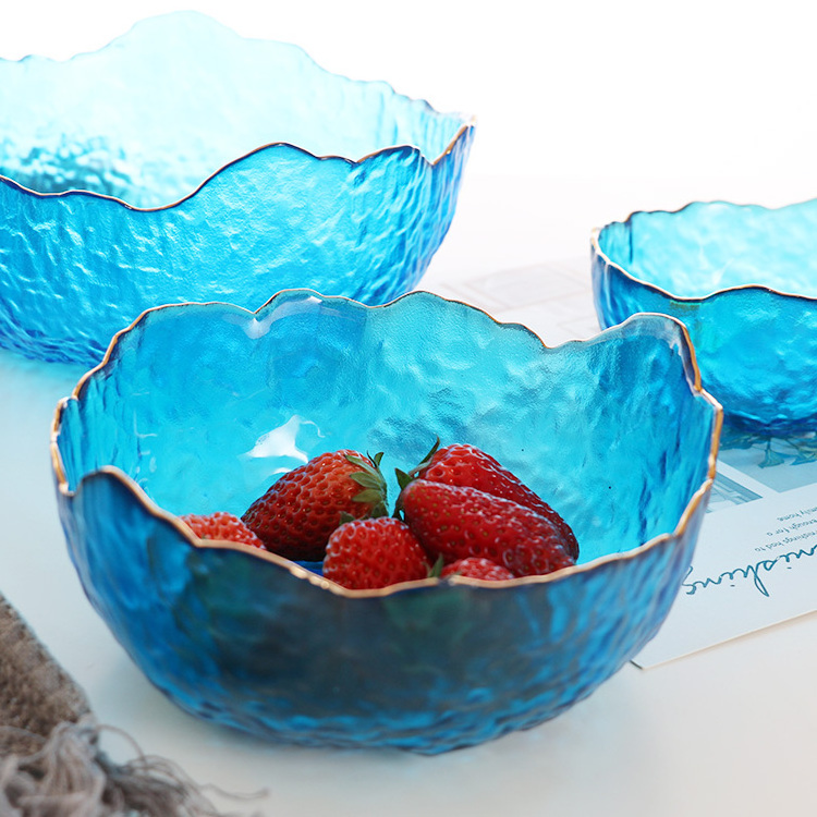 New arrivals hot sale discount price in stock hand made heat resistance fruit salad bowl dish food storage with gold rim