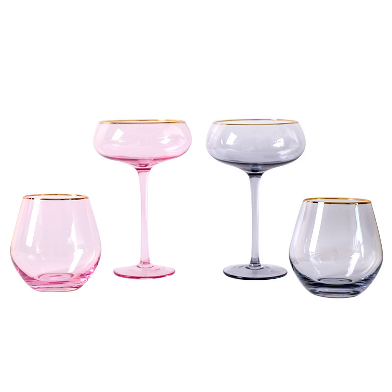 martini glasses pink or grey with gold rim cocktail glasses color customize wine glass and tumbler whiskey glass 13 ounces