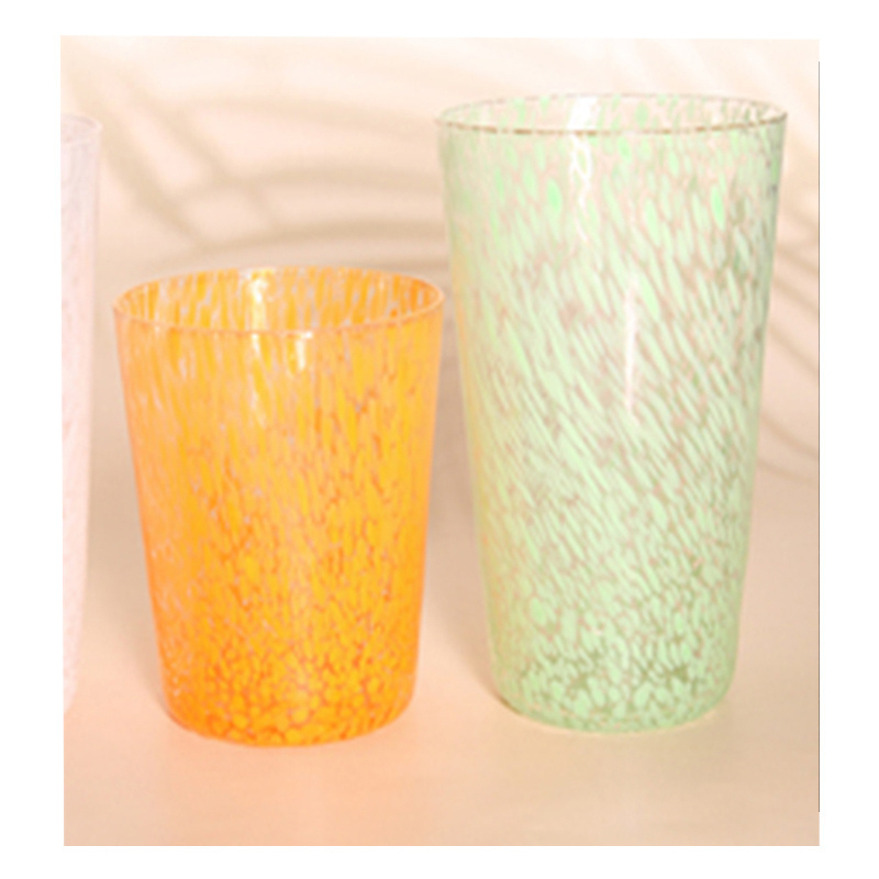 16 oz Hammered cup glass square water tumblers for drinking juice cup with colored spot customized color  supply factory price