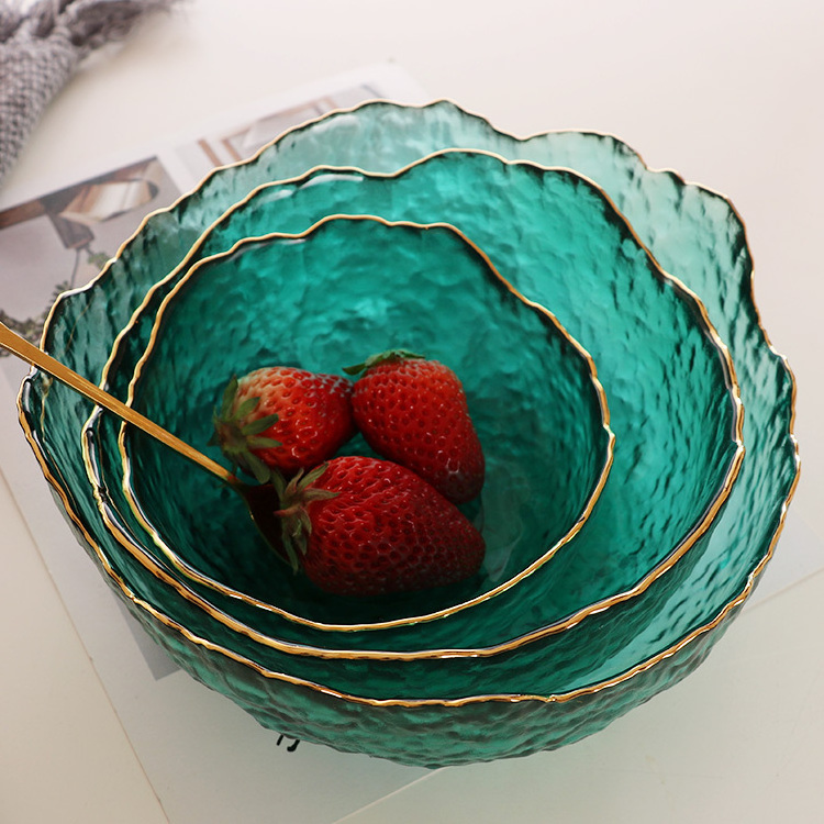 New arrivals hot sale discount price in stock hand made heat resistance fruit salad bowl dish food storage with gold rim