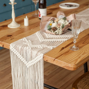 Macrame Table Runner Boho White Cotton Fall Table Runner for Bohemian Rustic Wedding Dining Table