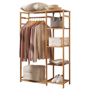 Bamboo Clothing Rack 6 Tiers Storage Shelves Clothes Hanging Rack Bamboo Garment Rack Clothes Organizer