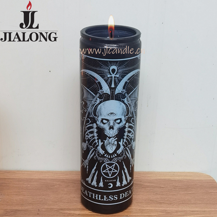 7Day Black Decal Deathless Death Glass Spell Candle 7 Day Candle Altar Candle