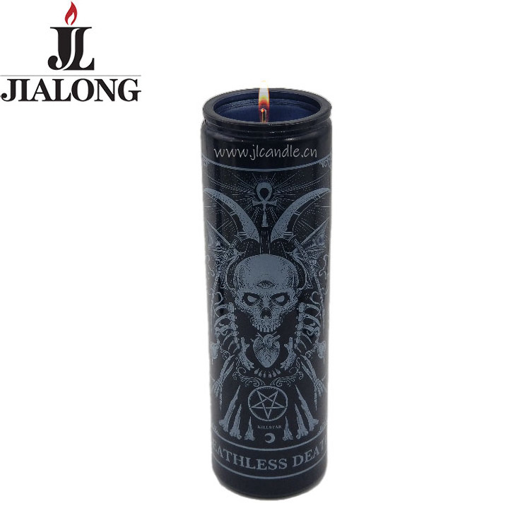 7Day Black Decal Deathless Death Glass Spell Candle 7 Day Candle Altar Candle