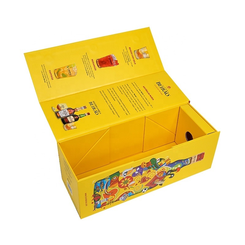 Custom Logo Color Printing Handmade Paper Gift Box Yellow High Quality Cardboard Paper Wholesale Wine Packing Magnetic Box