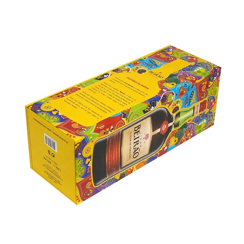 Custom Logo Color Printing Handmade Paper Gift Box Yellow High Quality Cardboard Paper Wholesale Wine Packing Magnetic Box