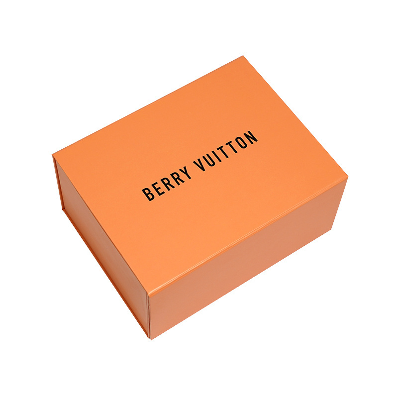 Custom Luxury Orange Magnet Flap Clothing Paper Box Foldable Magnetic Closure Gift Boxes without Sticker Packaging for Clothing