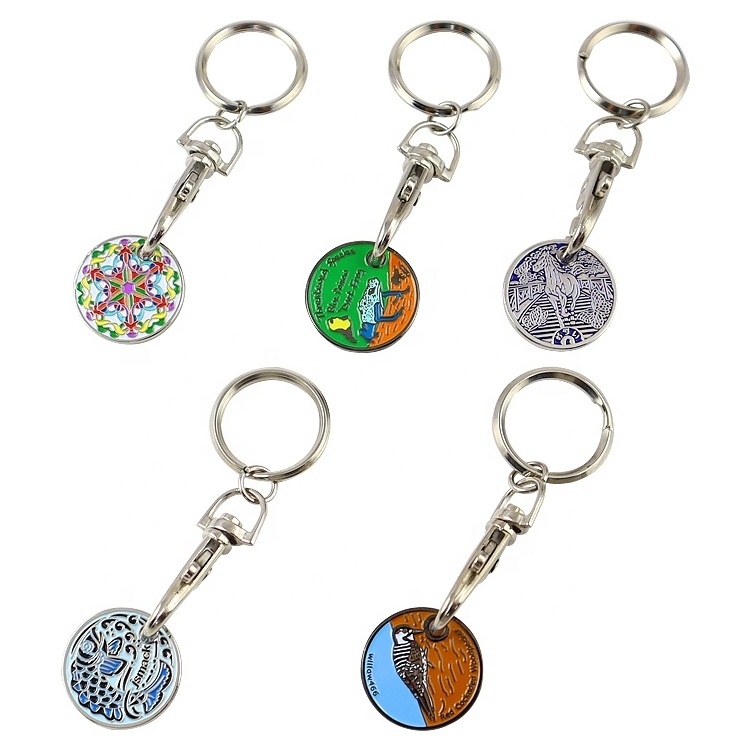 custom wholesale trolley shopping cart coin blank token trolley token coin with lobster clasp and key ring