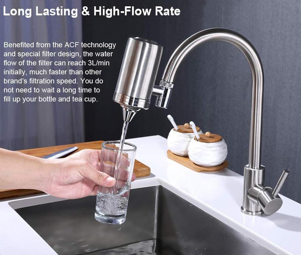 SUS304 Stainless Steel Faucet Mount Water Filter Reduce Chlorine with Two Filter Cartridges