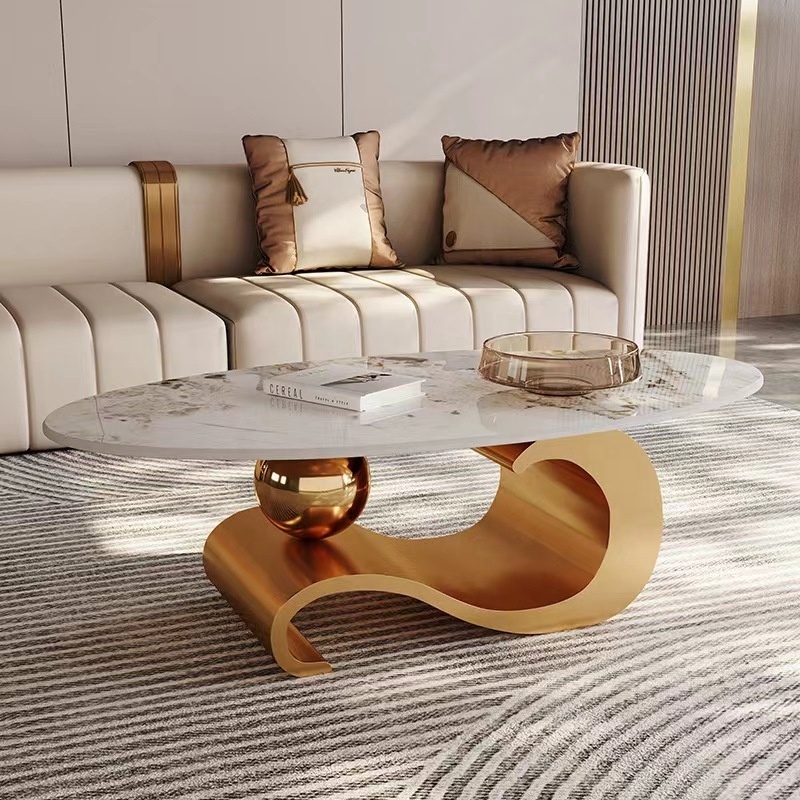 Modern Gold Stainless Steel Leg marble top living room coffee table combination center tables