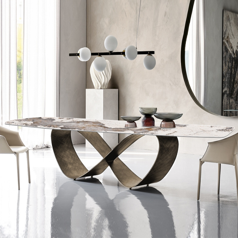 Marble dining table restaurant stainless steel dining room sets table and chairs