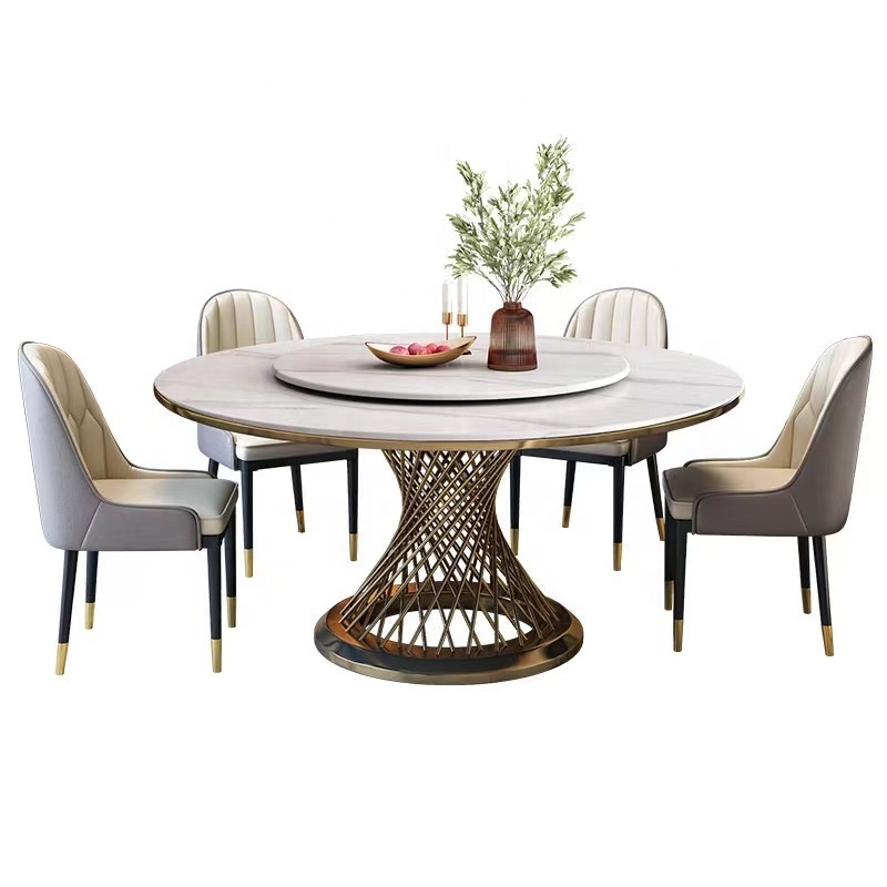 luxury Living Room Furniture Gold Legs Round Dining Table Restaurant round rotating dining tables