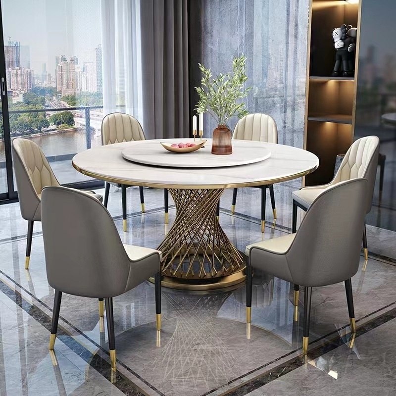 luxury Living Room Furniture Gold Legs Round Dining Table Restaurant round rotating dining tables