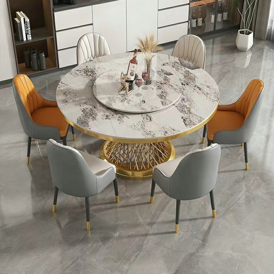 luxury Living Room Furniture Gold Legs Round Dining Table Restaurant round rotating dining tables