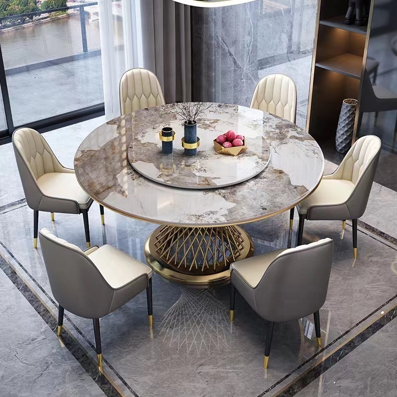 luxury Living Room Furniture Gold Legs Round Dining Table Restaurant round rotating dining tables