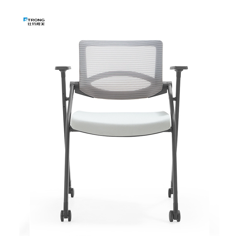 Wholesale Black Mesh Breathable Meeting Room Folding Chair Stackable Training Office Chair