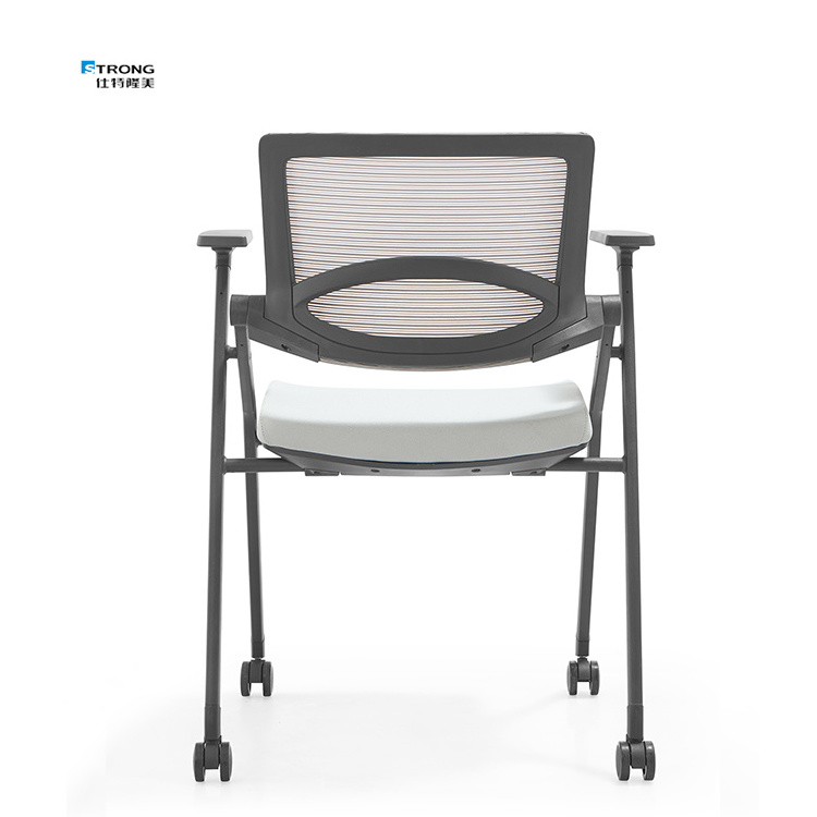 Wholesale Black Mesh Breathable Meeting Room Folding Chair Stackable Training Office Chair