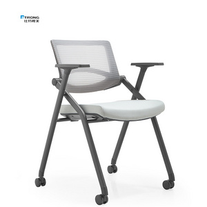 Wholesale Black Mesh Breathable Meeting Room Folding Chair Stackable Training Office Chair