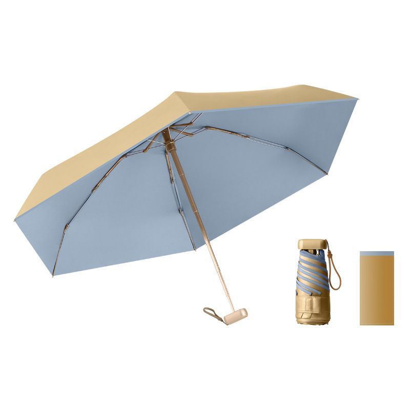 Portable 6 fold pocket umbrella titanium sunscreen gold uv coating small umbrella