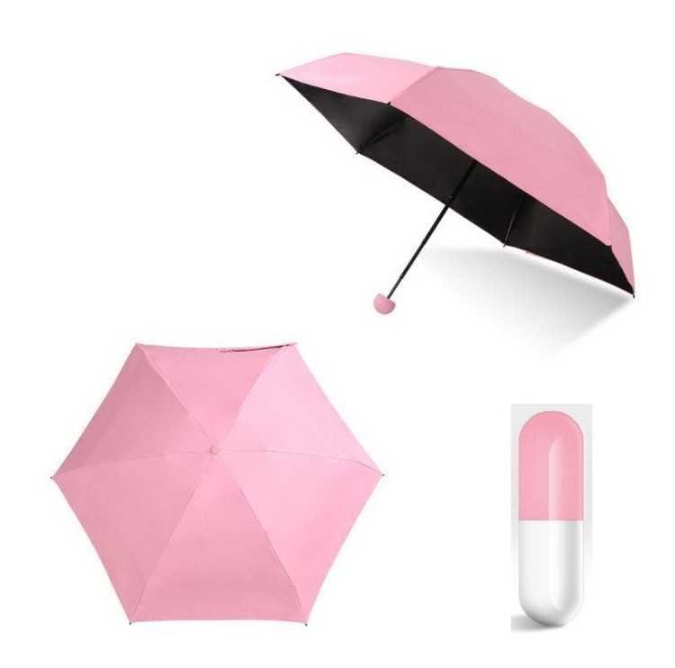 Mini 5 Foldable Rain Umbrella with Cute Capsule Case